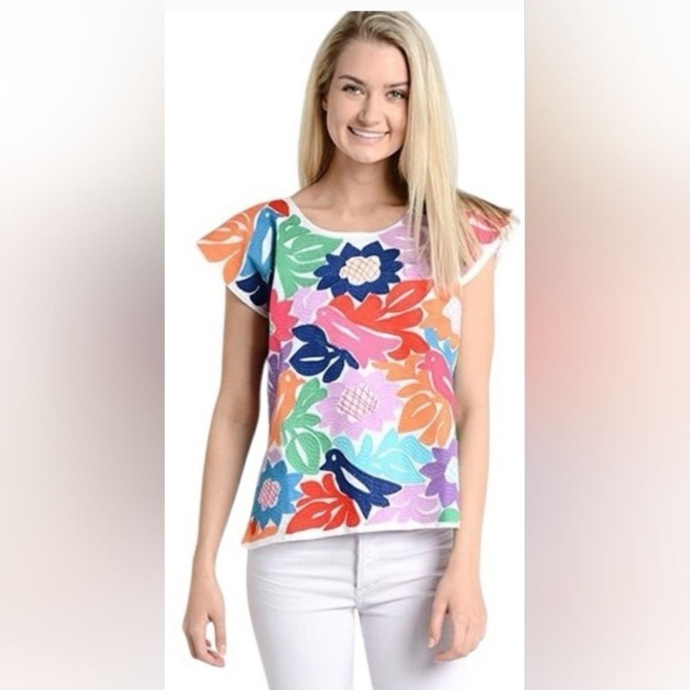 J Marie women's top embroidered multicolor size S